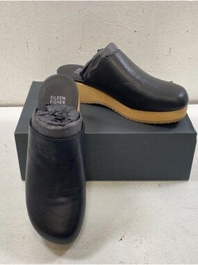 Eileen Fisher Black Leather Clogs
